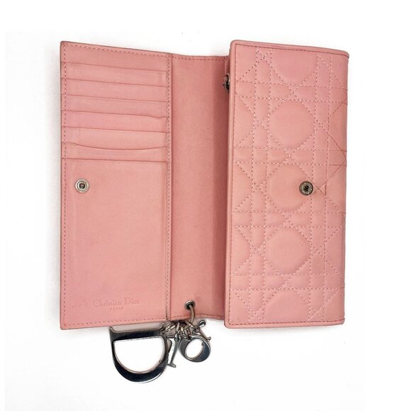 Authentic DIOR Lady Dior Long Flap Wallet Pink Trotter Cannage Lambskin Leather - Picture 7 of 13